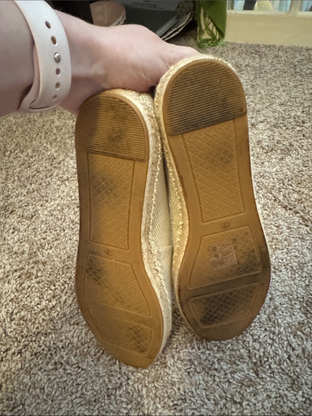 Tory Burch Cream Canvas Espadrille Flats with Brown Leather Toe - Picture 2 of 4